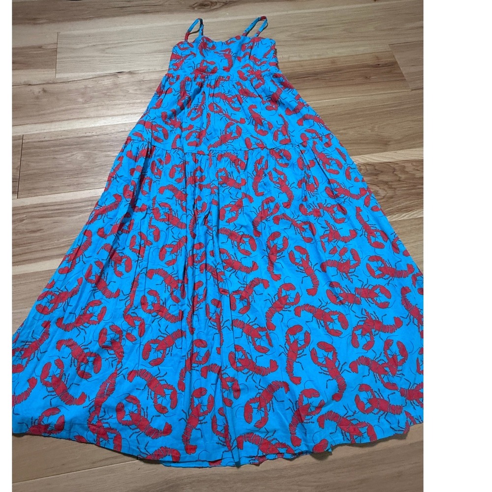 J.Crew Lobster Sundress Womens 2 Blue Red Bow Back Maxi NWT Nautical Cottagecore